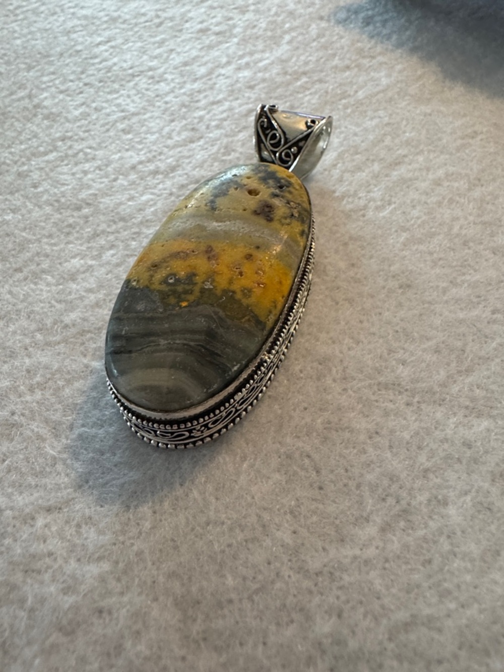Sterling Silver Bumblebee Jasper Oval Pendant - Yellow & Gray